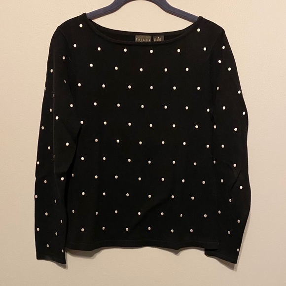 B Moss Sweaters - B Moss Black with White Polka Dots Crew Sweater
